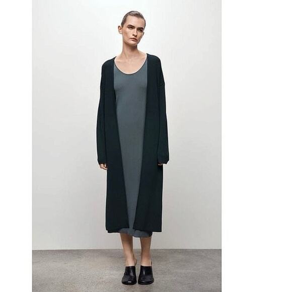 Zara Women's Blue Grey Long Open Front Jacket Duster Cardigan Sweater Size M - Picture 1 of 13